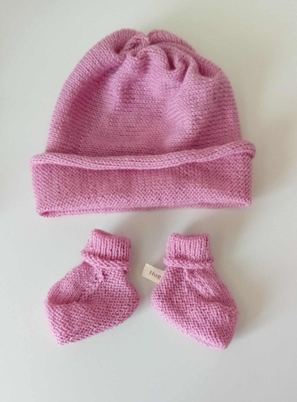 Baby hat and booties, knitted in natural merino wool, hand made new born - 3mth image 4