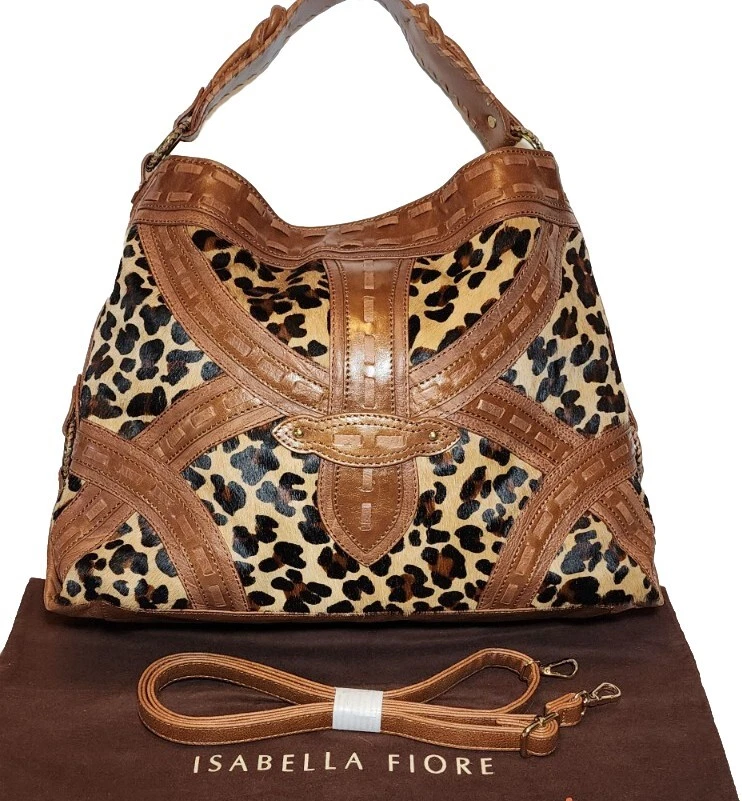 ISABELLA FIORE RARE HOT TROT MIA XL LEOPARD CALF HAIR CROSSBODY HANDBAG NWOT$795