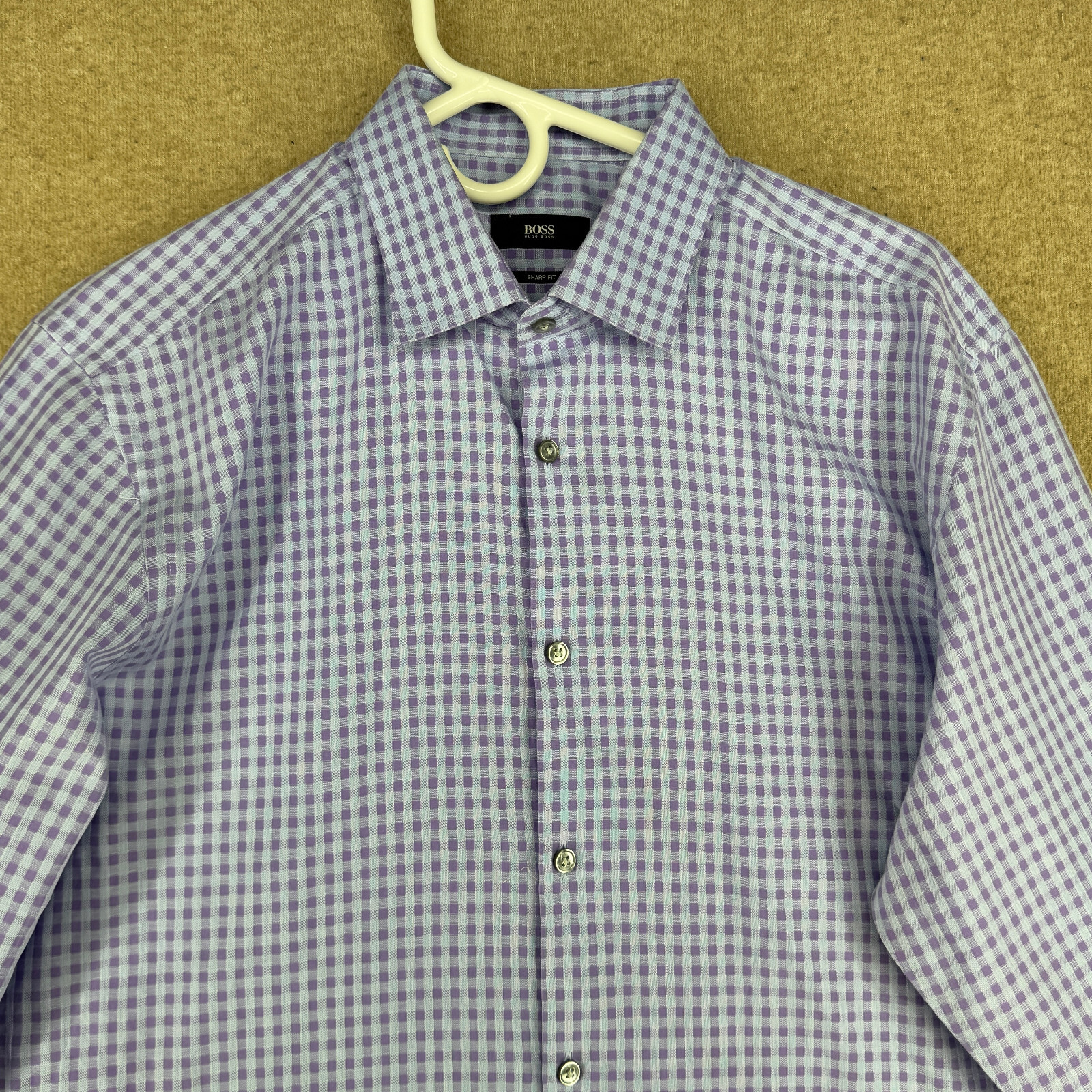 Hugo Boss Sharp Fit Men's Size 16.5-34/35 Purple Check Cotton Dress Shirt thumbnail 12