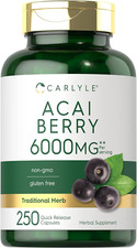 Acai Berry Capsules 6000Mg 250 Count Non-Gmo  Gluten Free Acai Berry Extract