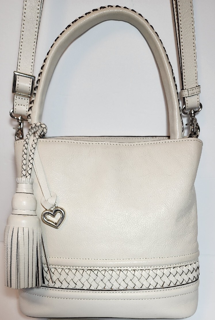 BRIGHTON FERRARA COLL CALDERA TASSELED BUCKET HANDBAG WALLET SET WHITE READ $745 image 2