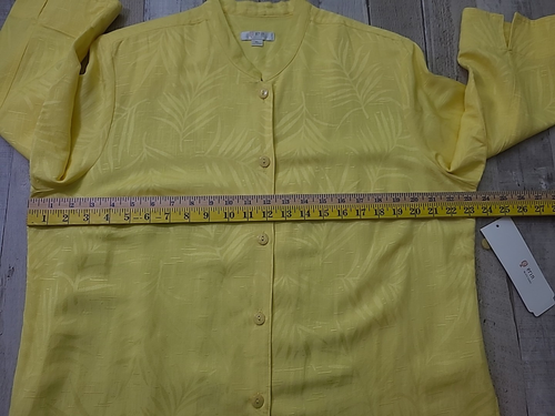 Erin London Women’s Button Up Sz XL Leaf Pattern Yellow Linen Blend See Pics - Picture 10 of 17