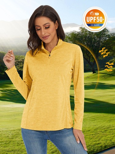UPF50+ Women's Long Sleeve Sun Shirts Quick Drying 1/4 Zip Casual Work T-Shirts - Picture 92 of 118