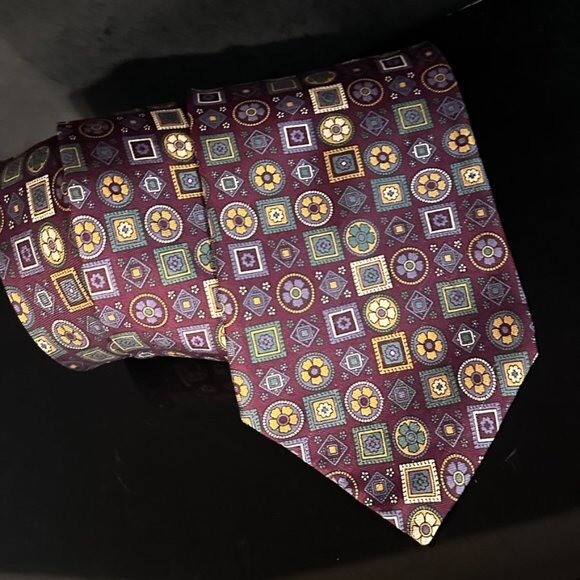 Dior Mid Century Modern Baroque tapestry Neckwear Tie 100% All Silk Boho Maroon thumbnail 2
