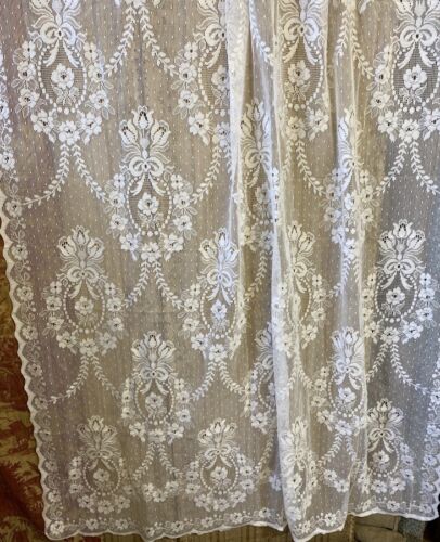 Vintage Laura Ashley Victorian Ribbons Design White Cotton Lace Curtain 53”/63” - Picture 4 of 17