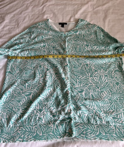 Land's End Women's 2X Long Sl Aqua & Ivory Button Up Cardigan Sweater - Pristine - Picture 7 of 8