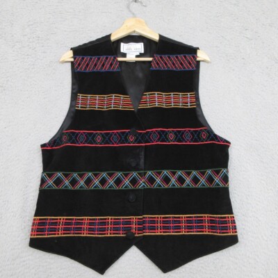 Vintage Erez Levy Vest Women L Black Suede Leather Bohemian Bohemianstyle Hippie