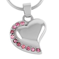 Stainless Steel Heart Cremation Pendant Urn Jewelry Holds Human/Pet Ashes Pink