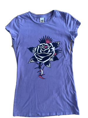 Ed Hardy by Christian Audigier Purple Love Rose Thorn Baby T  Y2K Size Small