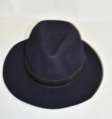 $220 RAG AND BONE WOOL FELT FEDORA LUXURY NAVY BLACK LEATHER 