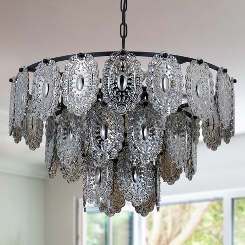 8-Lights Retro Crystal Chandelier 3-Layers Smoke Gray Glass Pendant Ceiling Lamp - Picture 5 of 12