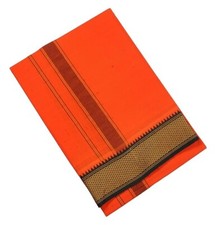 Cotton Men  s Dhoti/Angavastram/Panjakejam  Size: 2 mtr, Orange, Pack of 1 