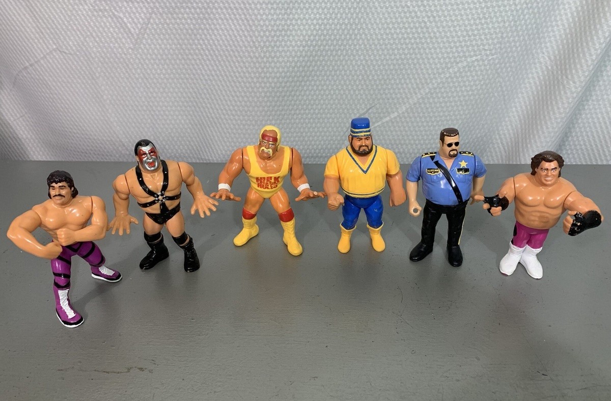 6) Vintage 1990 Titan WWE WWF Wrestling Toy Action Figures Hogan