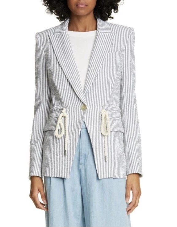 698 Veronica Beard Blazer Jacket Apollo Rope Tie Seersucker