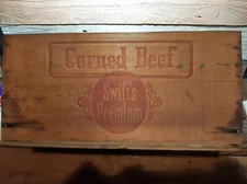 Swift's Corned Beef Wooden Box Crate Product Of Uruguay For Swift & Co. Chicago 