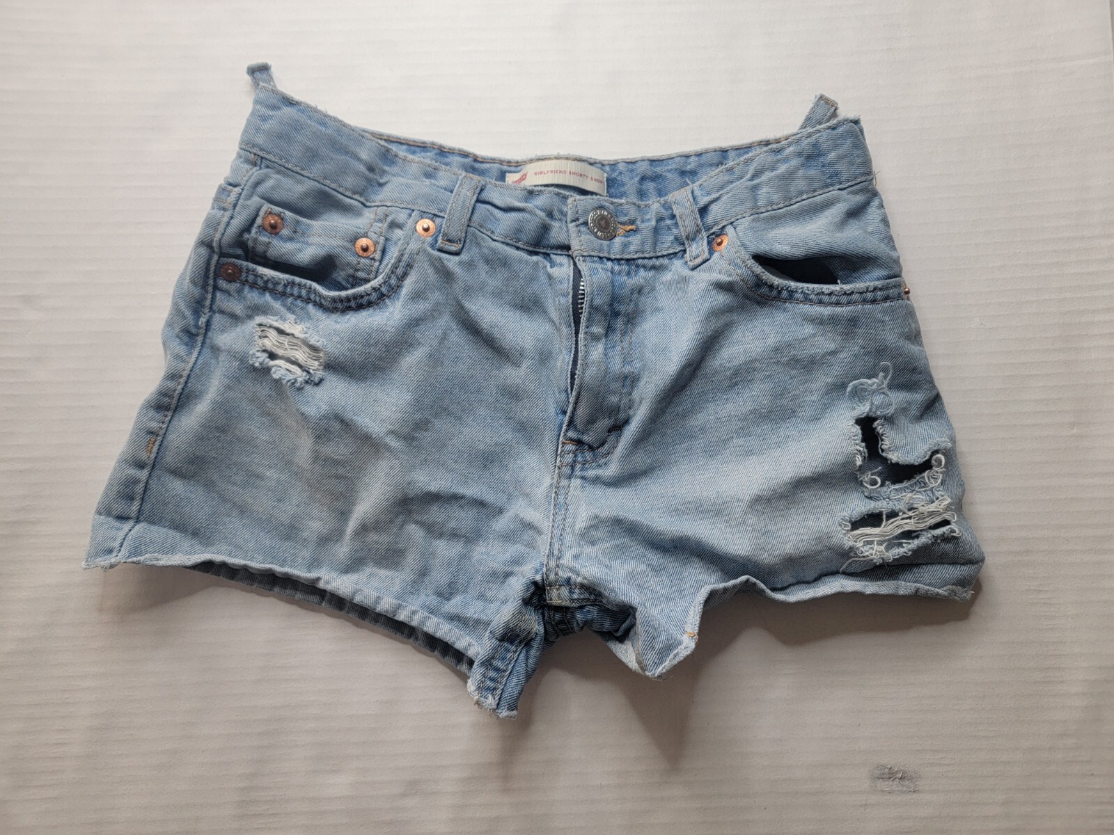 levi strauss Girlfriend Shorty Short Blue Size 14 Jeans Cut Belt Loops