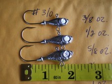 75 PCS. ULTRA MINNOW JIG LURE 5/8,1/2,3/8 OZ. #3/0 WITH TWO EYES/UNPAINTED 25 EA