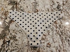 True Vintage Victoria Seamless Satin Thong Gray Polka Dot Large NWT