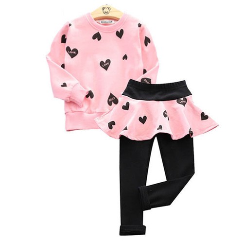 2pcs Toddler Baby Girls Outfit love Tops+ skirt pants Kids Clothes Set 3 Color
