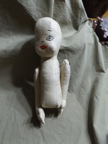 Vintage Antique 1930s? Material Doll Kit? Embroidered Face No Legs 11" Body