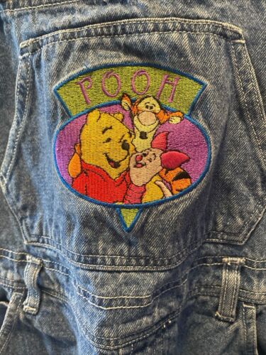 Vintage 90s Disney Winnie Pooh Tigger Blue Denim Jean Cargo Overalls Sz 10 Youth - Picture 2 of 13