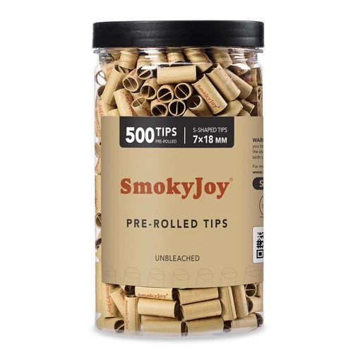 SmokyJoy 500 Pcs 7mm Natural Unbleached Pre Rolled Filter Tips for Rolling Paper