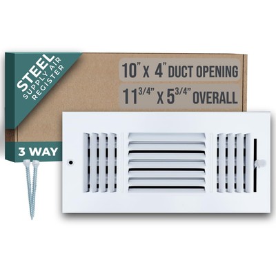 Fits 10x4 Duct Opening 3 Way Steel Air Supply Diffuser by | Register Vent Cov...