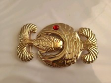 Gold Koi Fish Belt Buckle Red Eye Made in Korea 1980s Vintage