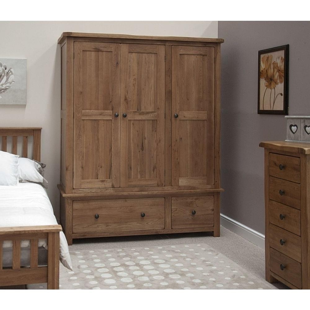 Solid Oak Triple Wardrobe, Rustic Oak Lacquer Finish Bedroom Furniture New