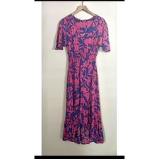 Anthropologie Abel The Label Pink Blue Floral High Low Midi Dress