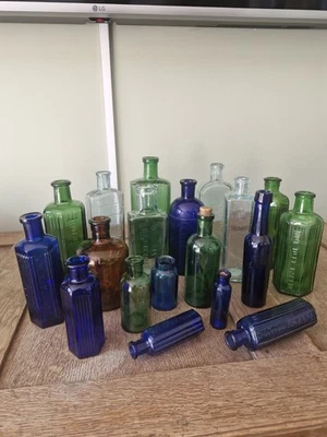 Job Lot Of Medicine Bottles, including Blues and Greens  - Image 1 of 4