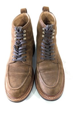 RHODES FOOTWEAR Owen Moc Toe Boots 10 Umber Brown Suede Leather Vibram Sole