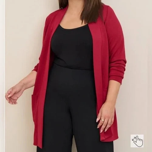 Torrid Studio Cupro Open Front Cardigan in Red - Size 2X