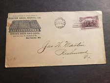 1894 SPRING BEDS BALTIMORE, MARYLAND to RICHMOND, VIRGINIA Postal History Cover