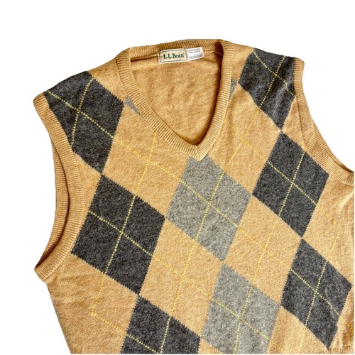LL Bean Men's Argyle 100% Lambswool Vest Top Beige Gray Wool Scotland Size Large - Picture 10 of 16