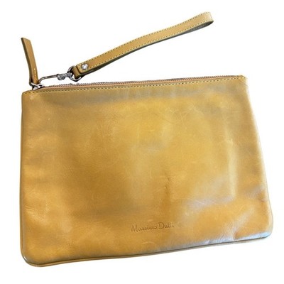 Massimo Dutti Leather Wristlet Pouch Clutch Mustard Yellow
