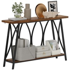 Narrow Console Table, Industrial 2-Tier Sofa Table with Shelf, Refurbished