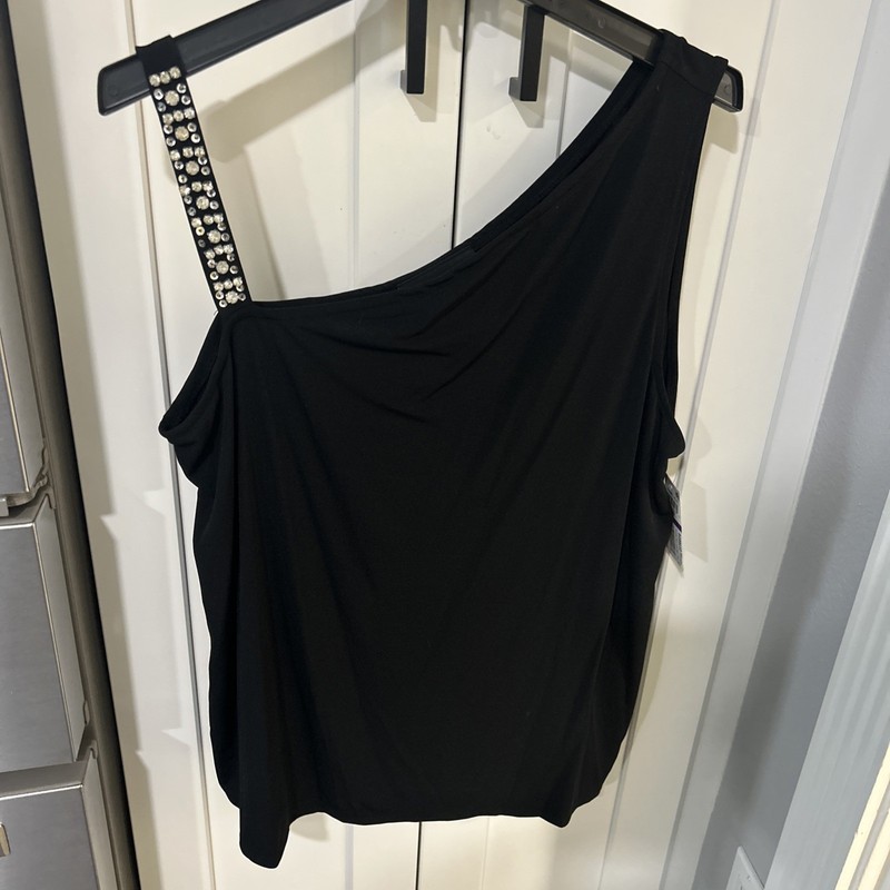 NWT INC Cosmic Black One Shoulder Rhinestone Top Size XXL