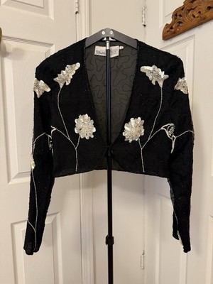 Styleworks Vintage Silk Floral Beaded Bolero Jacket 8 