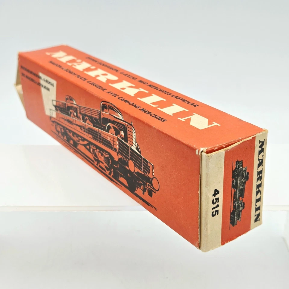 Marklin #4515 HO Low Sided 4 Axle Gondola Bogie Car w/ 2 Mercedes Truck 1957 Box - Image 3 of 4