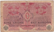 AUSTRIA HUNGARY 1 COROANA KRONE KORONA 1916 WITH REGIONAL STAMP USED