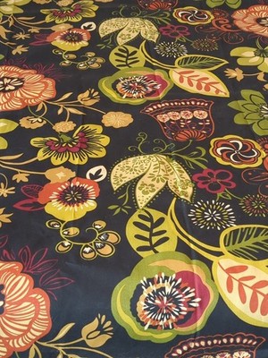 RAZZLE 2011 Covington Decorator Fabric  Floral w/ Black Background 1.75 Yd 56'' W