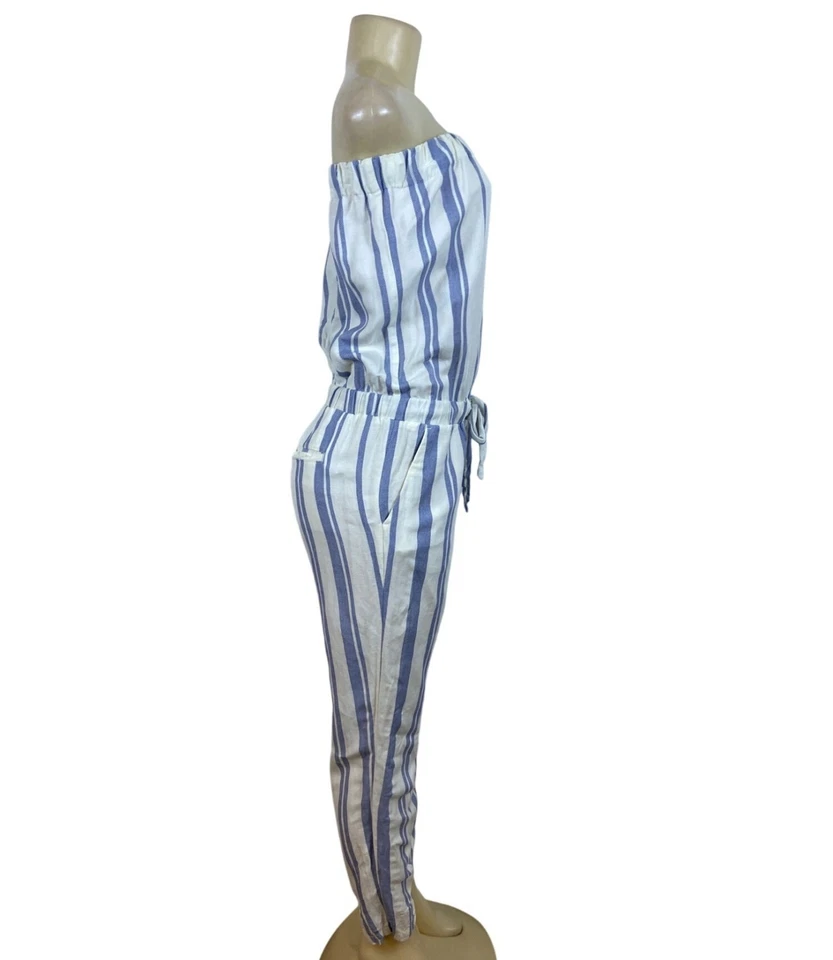 Mono Ann Taylor Loft para mujer azul blanco a rayas mezcla de lino estilo elegante talla S Foto 2 de 4