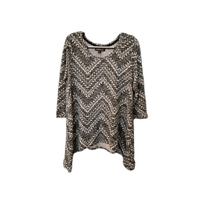 Absolutely Famous Women's Top Blouse Size M Aztec Type Design 3/4 Sleeve Round N