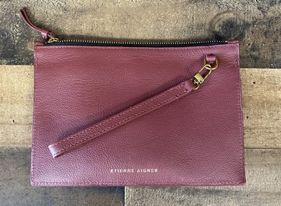 Etienne Aigner Harper Leather Envelope Clutch Bag Purse Burgundy