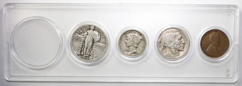 1930 US Coin Year Set, Nice - Quarter, Dime, Nickel and Cent; Silver