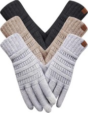 3 Pairs Winter Gloves for Women, Upgraded Touchscreen Warm Knit Gloves for Cold