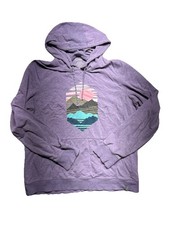 L.L. Bean Hoodie Womens XL Purple Mountain Graphic Pullover Thumbholes Trail