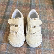 VANS Off The Wall Kids White Glitter Hook Loop Sneakers Size 4.5