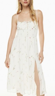Wilfred By Aritzia Women s Genoa Dress Floral Print Chiffon Smocked Waist S